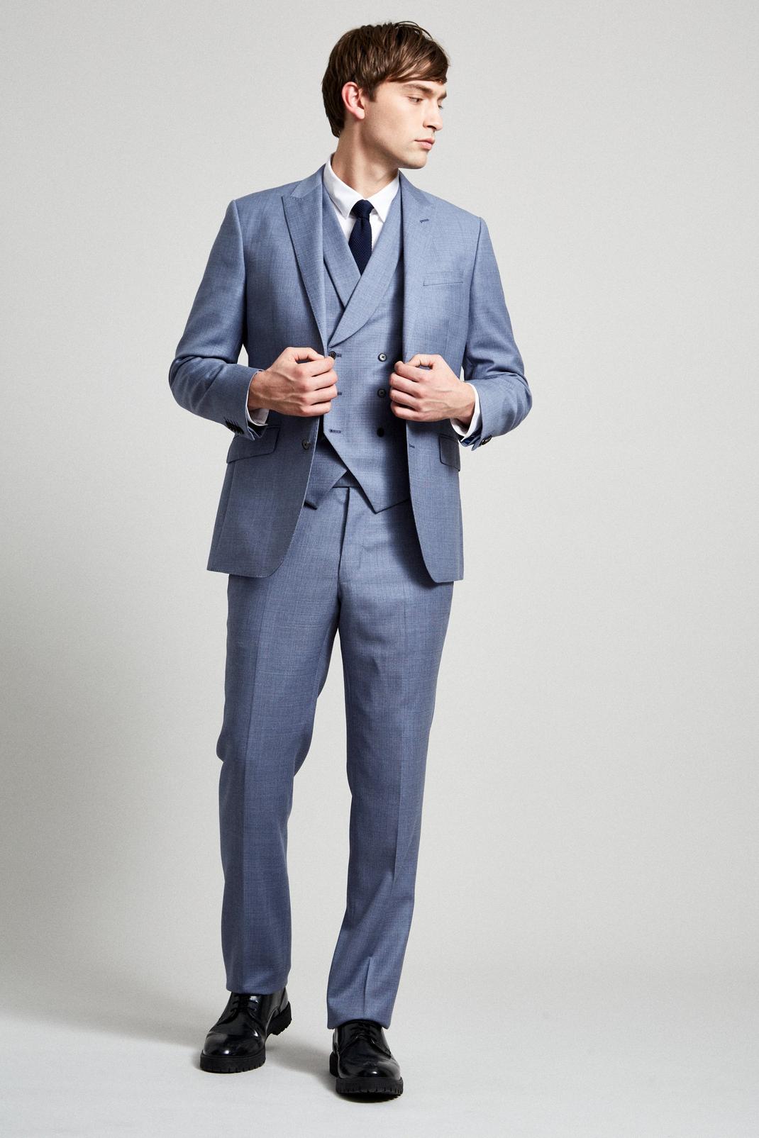 Light Blue Texture Wool Three-Piece Suit image number 2