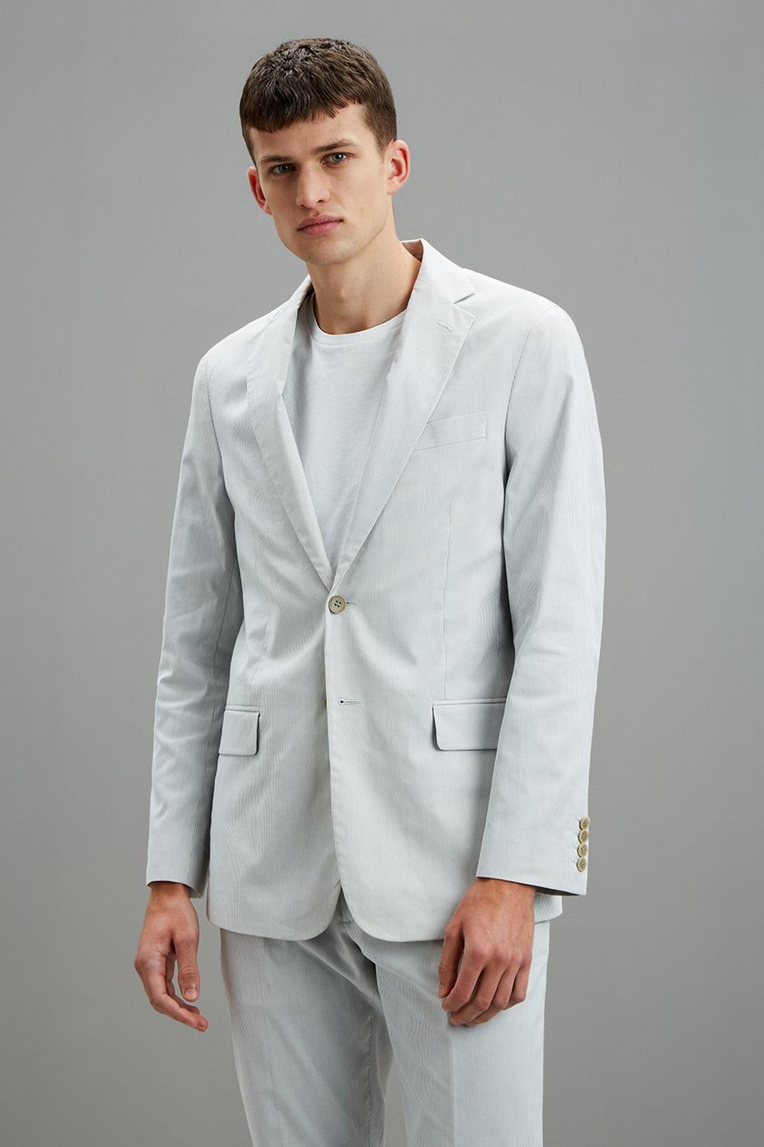 Stone Tonal Stripe Linen Suit Jacket image number 1