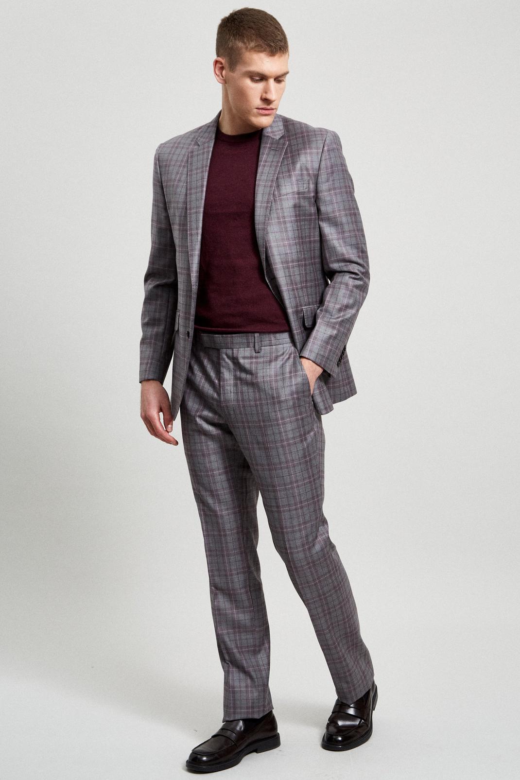 508 Grey And Pink Check Wool Suit Jacket image number 2