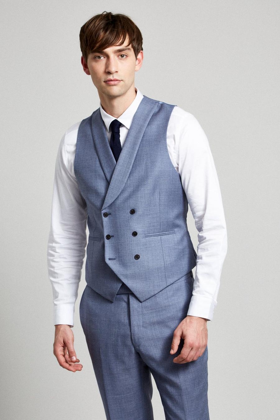 Light Blue Texture Wool Suit Waistcoat