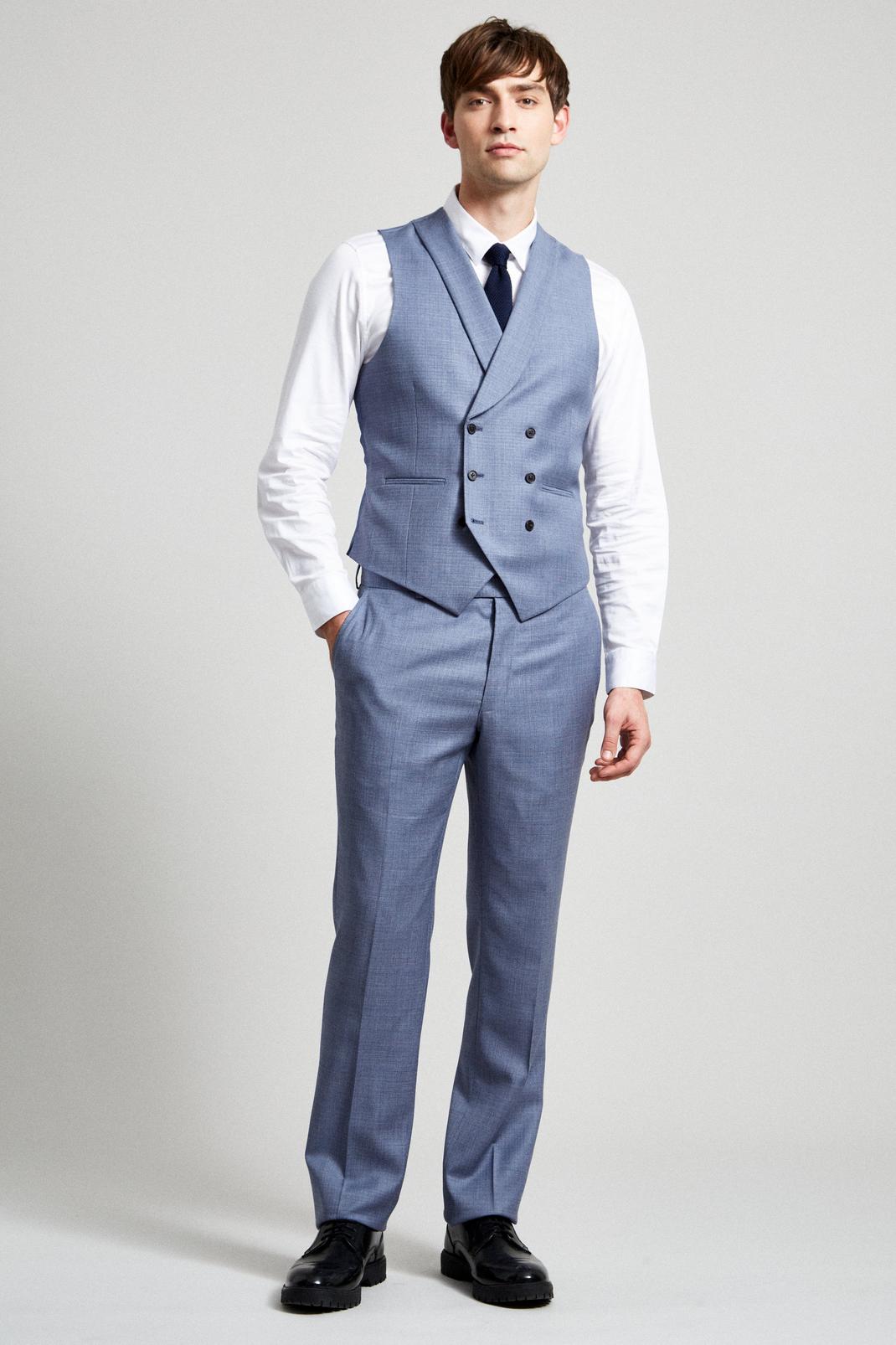564 Light Blue Texture Wool Suit Waistcoat image number 2