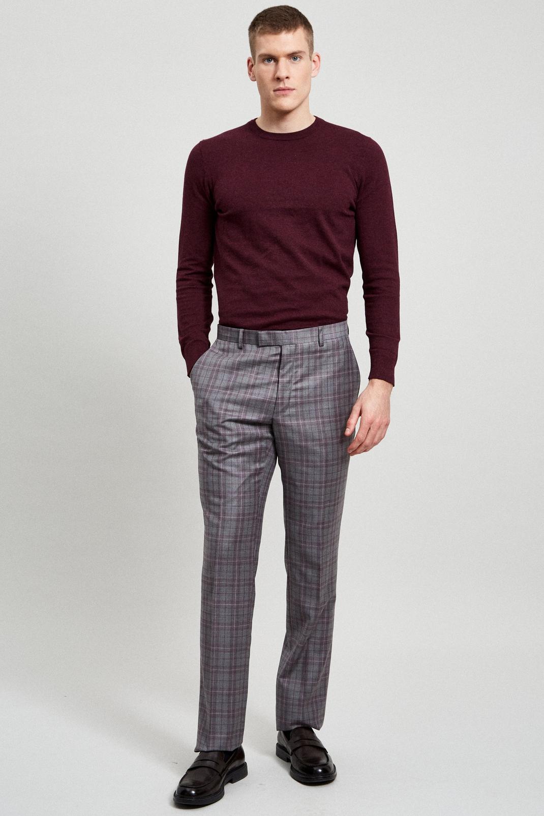 115 Grey And Pink Check Wool Suit Trouser image number 1