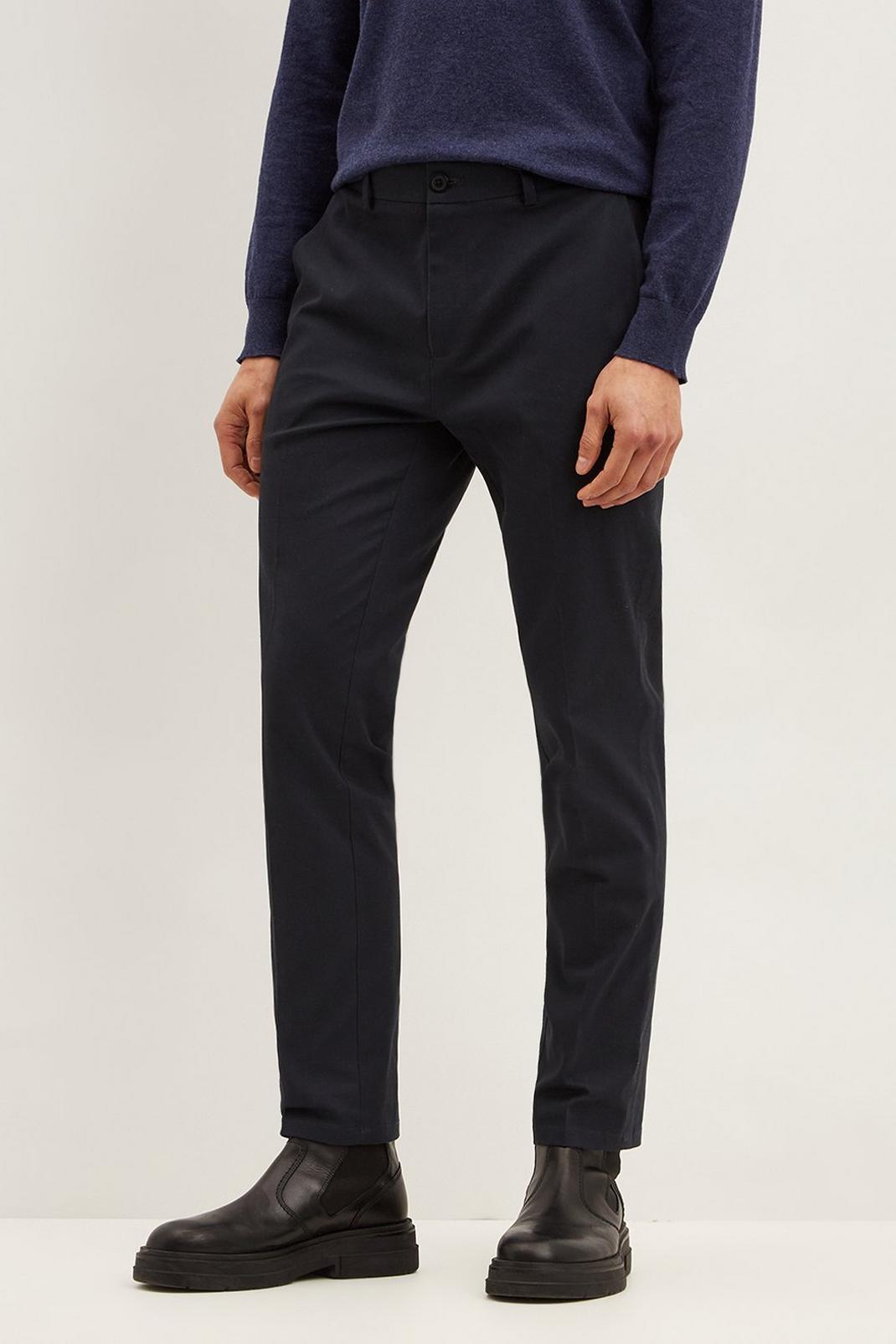 Navy Slim Stretch Chino Trousers image number 1