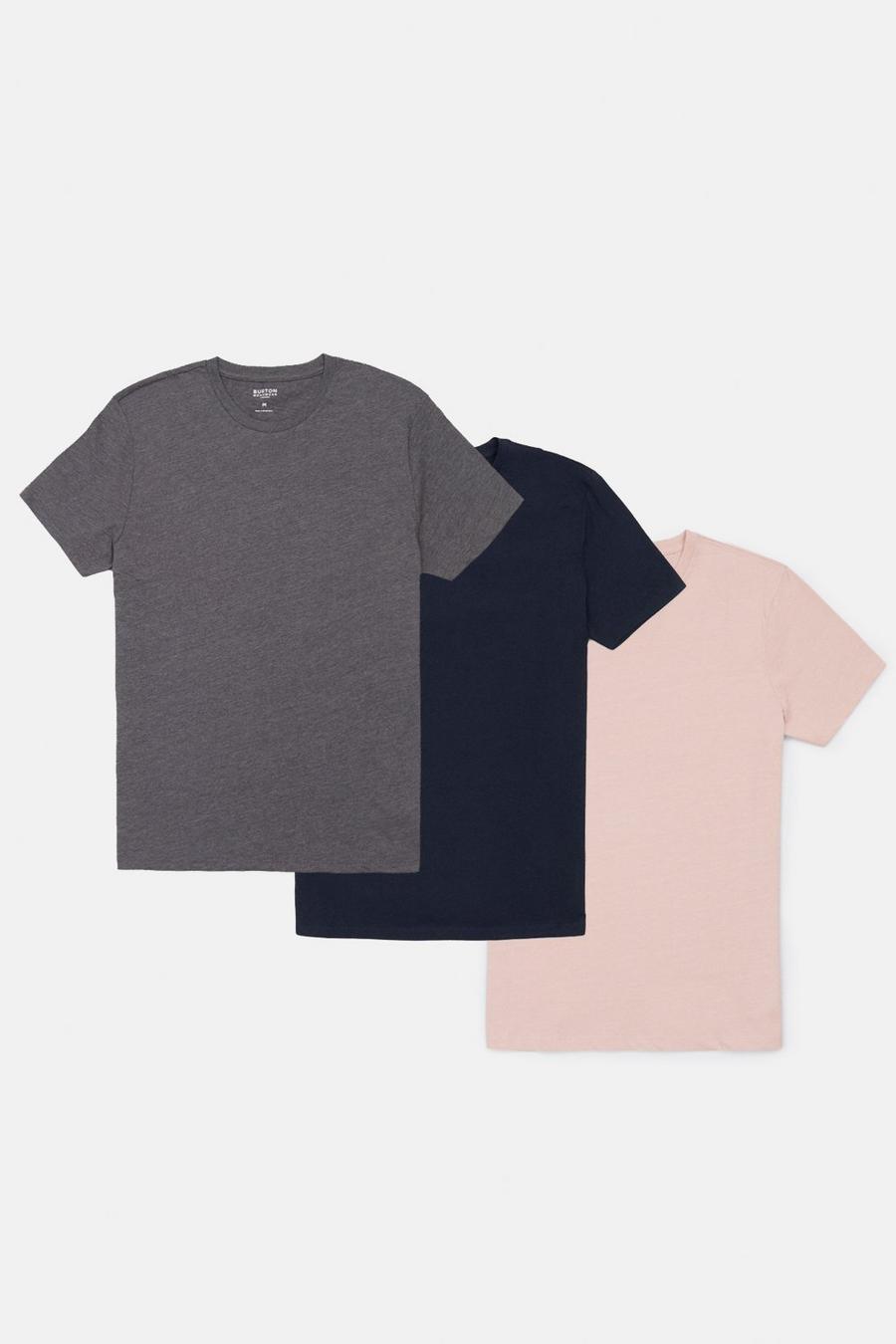 3 Pack Regular Fit Navy Charcoal And Coral Pink T-Shirt