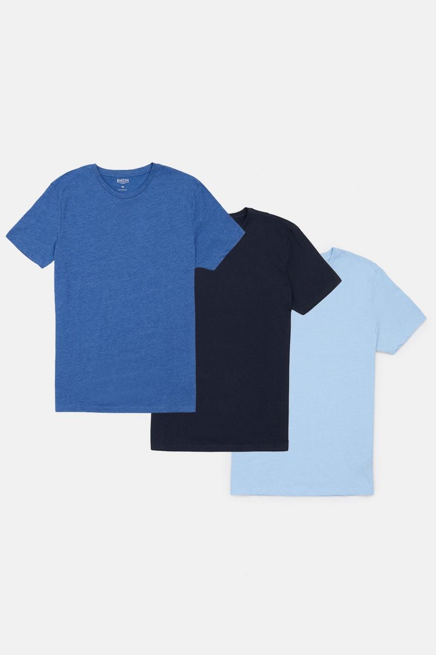3 Pack Regular Fit Navy Blue And Chambray T-Shirt 