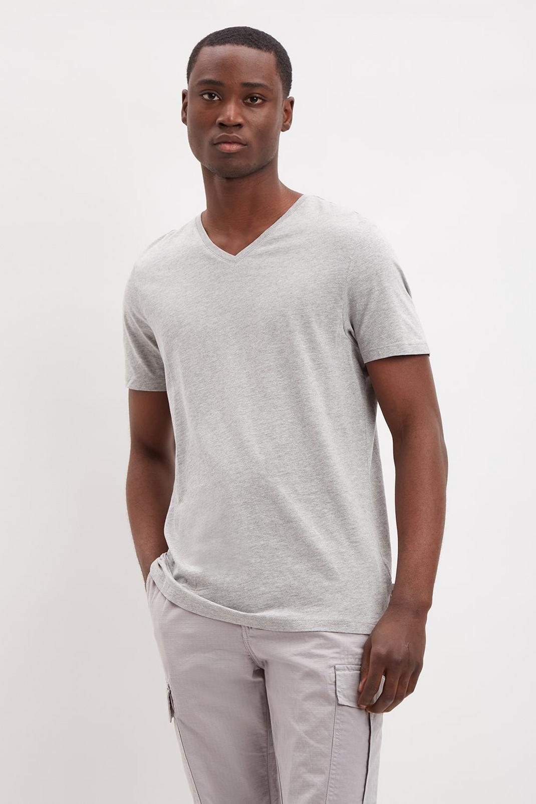 Regular Fit Grey Marl V Neck T-Shirt image number 1