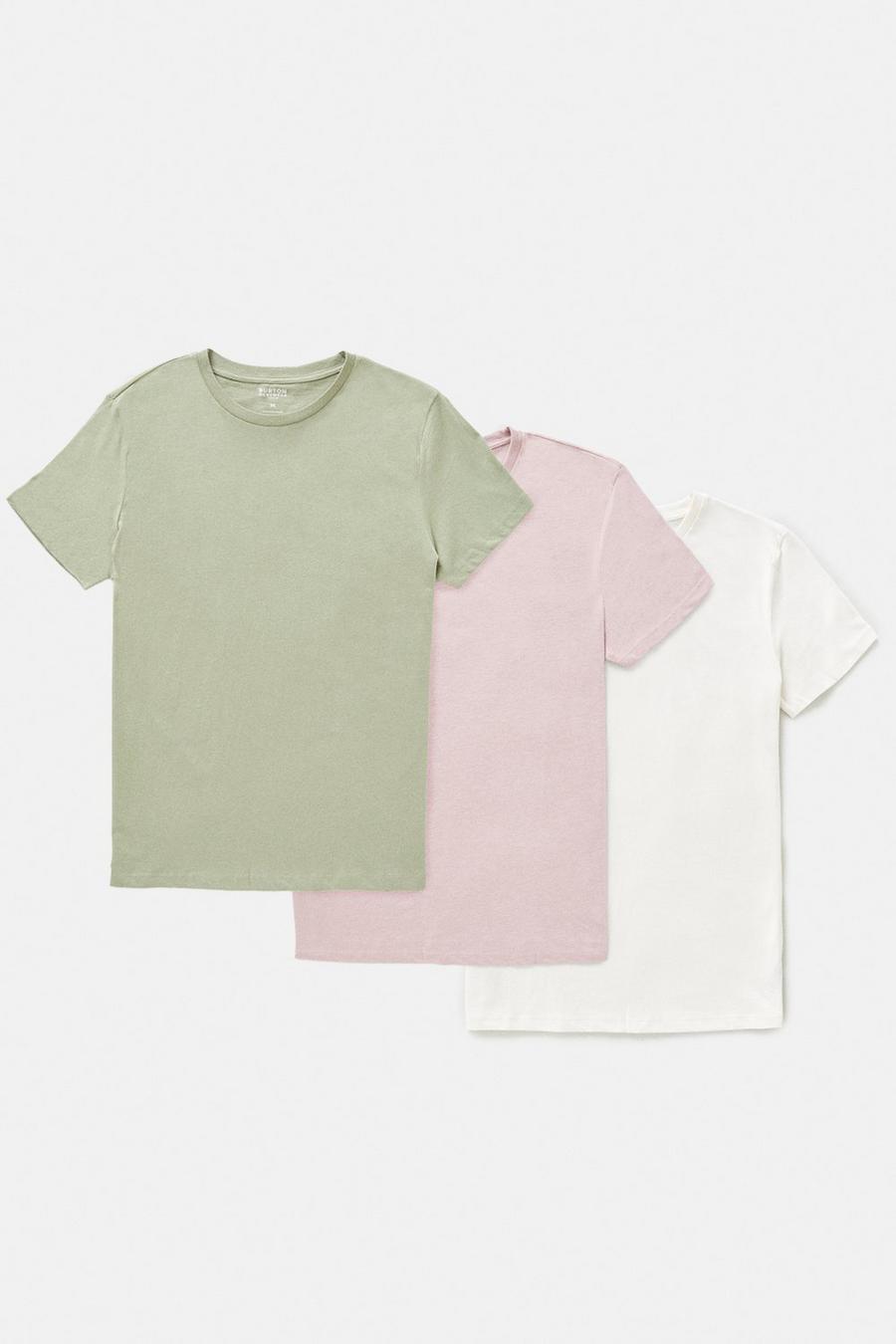 3 Pack Regular Fit Ecru Pink And Khaki T-Shirt