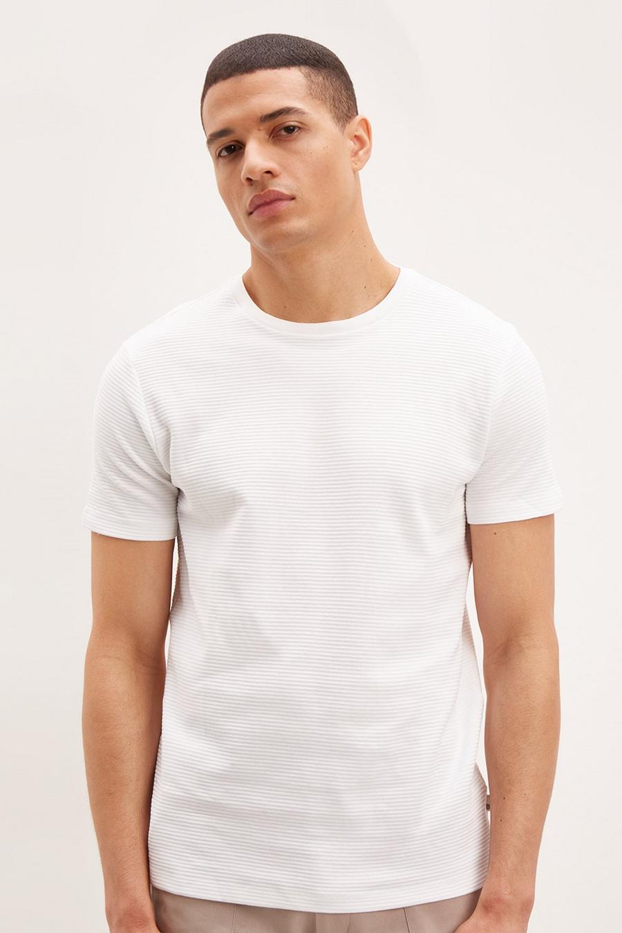 Regular Fit White Textured Short Sleeve T-Shirt