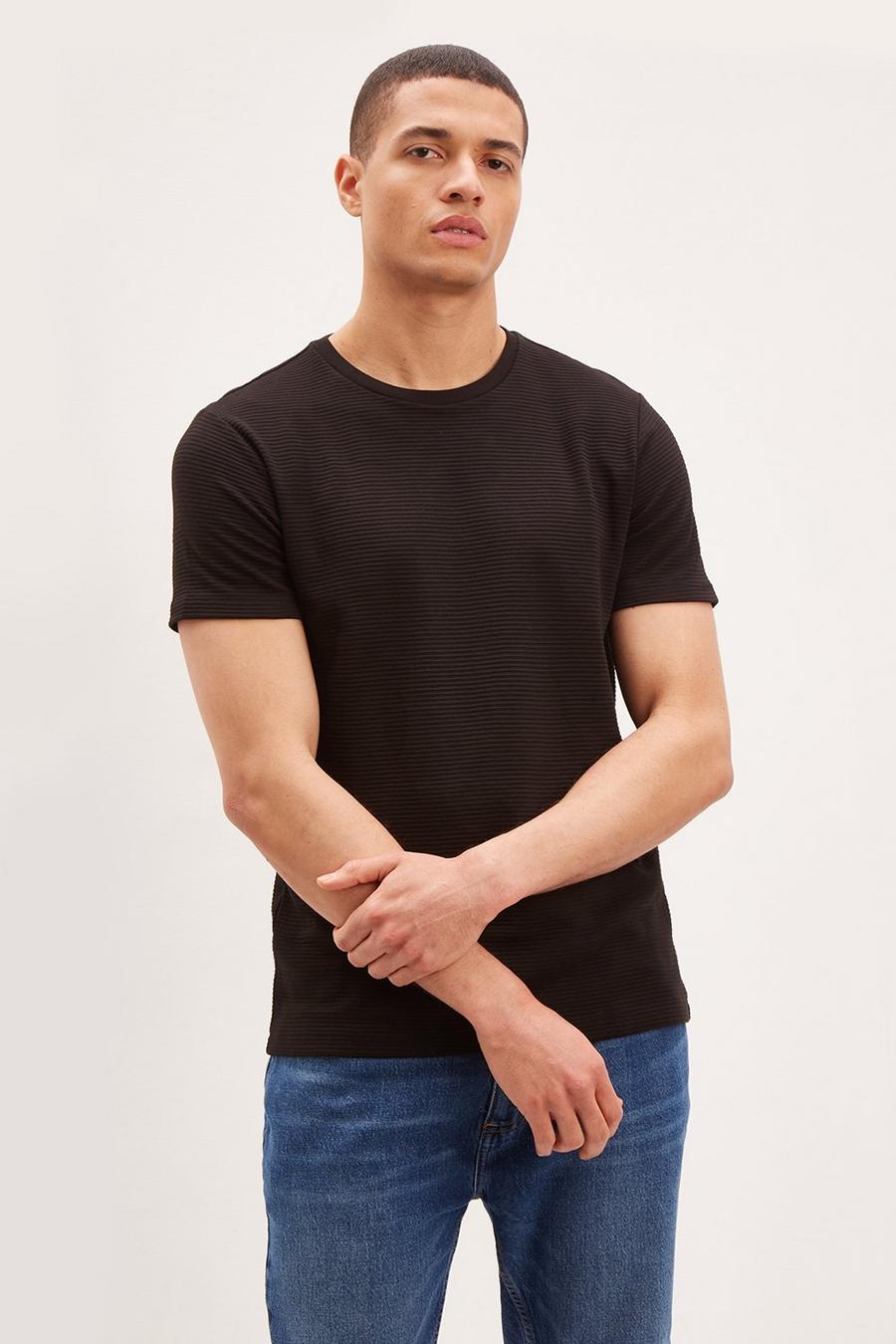 Regular Fit Black Short Sleeve Textured T-Shirt