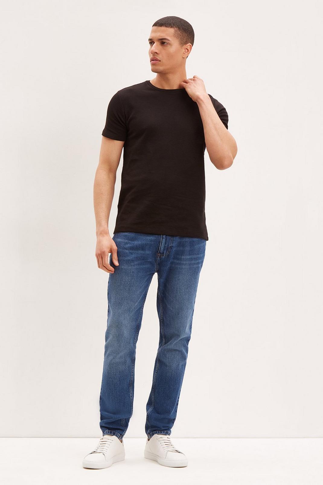 105 Regular Fit Black Short Sleeve Textured T-Shirt image number 2