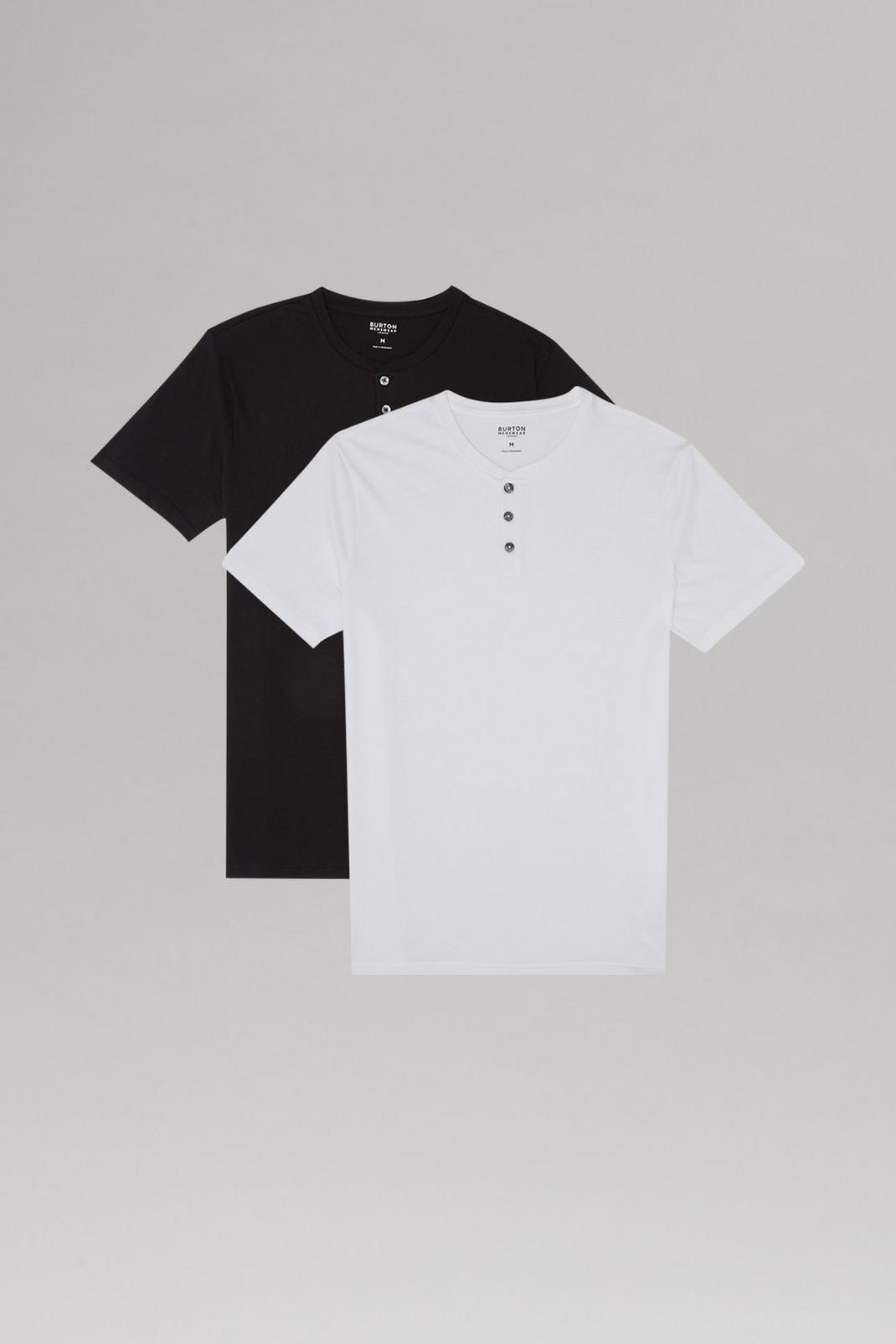 105 2 Pack Regular Fit Black And White Grandad T-Shirt image number 1