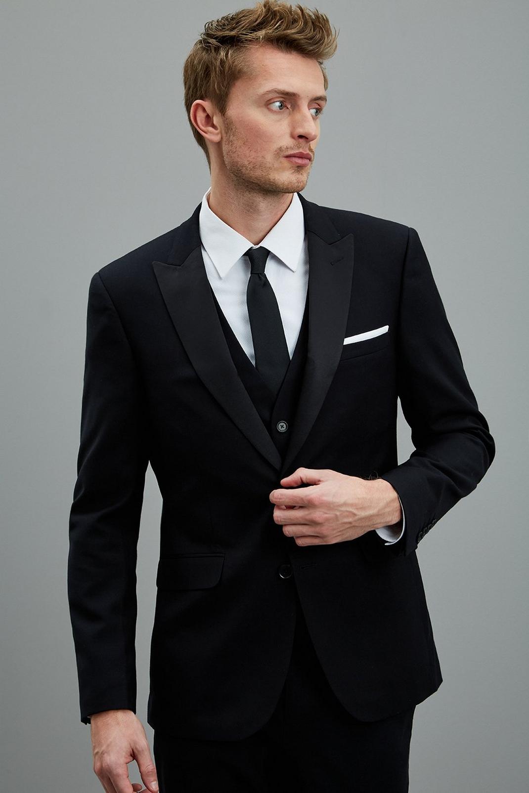 Black Stretch Slim Tuxedo Two-Piece Suit image number 1