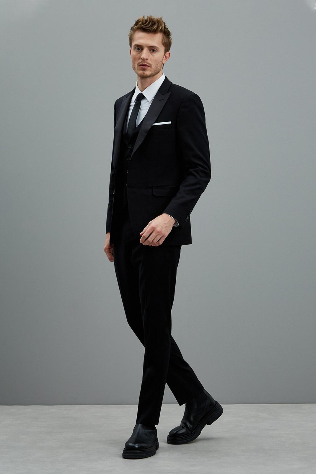 Black Stretch Slim Tuxedo Two-Piece Suit image number 2