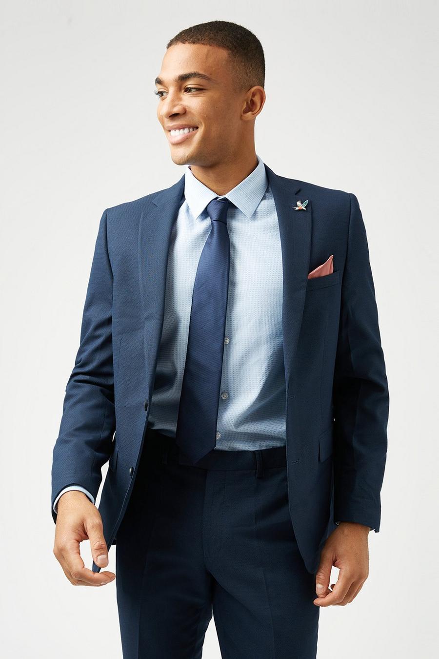 Slim Blue Texture Three-Piece Suit