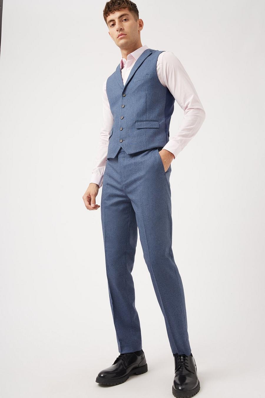 1904 Blue Wool Blend Tweed Slim Fit Waistcoat