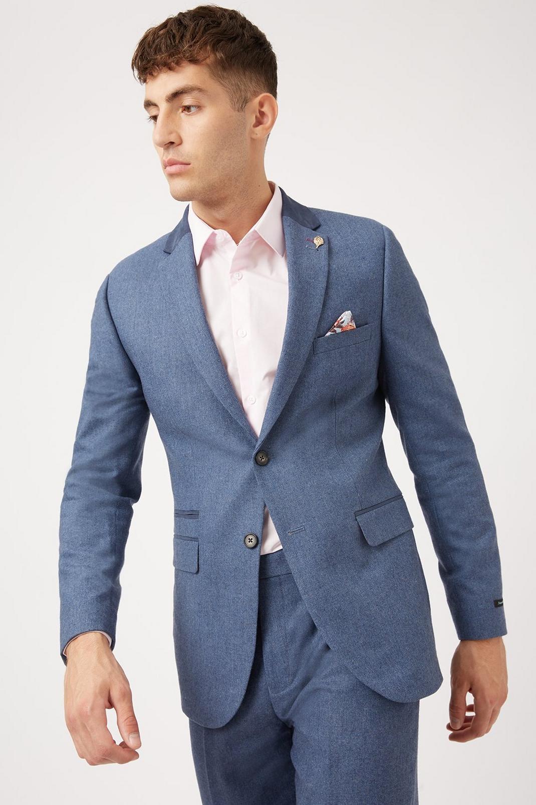 106 1904 Blue Wool Blend Tweed Slim Fit Jacket image number 1