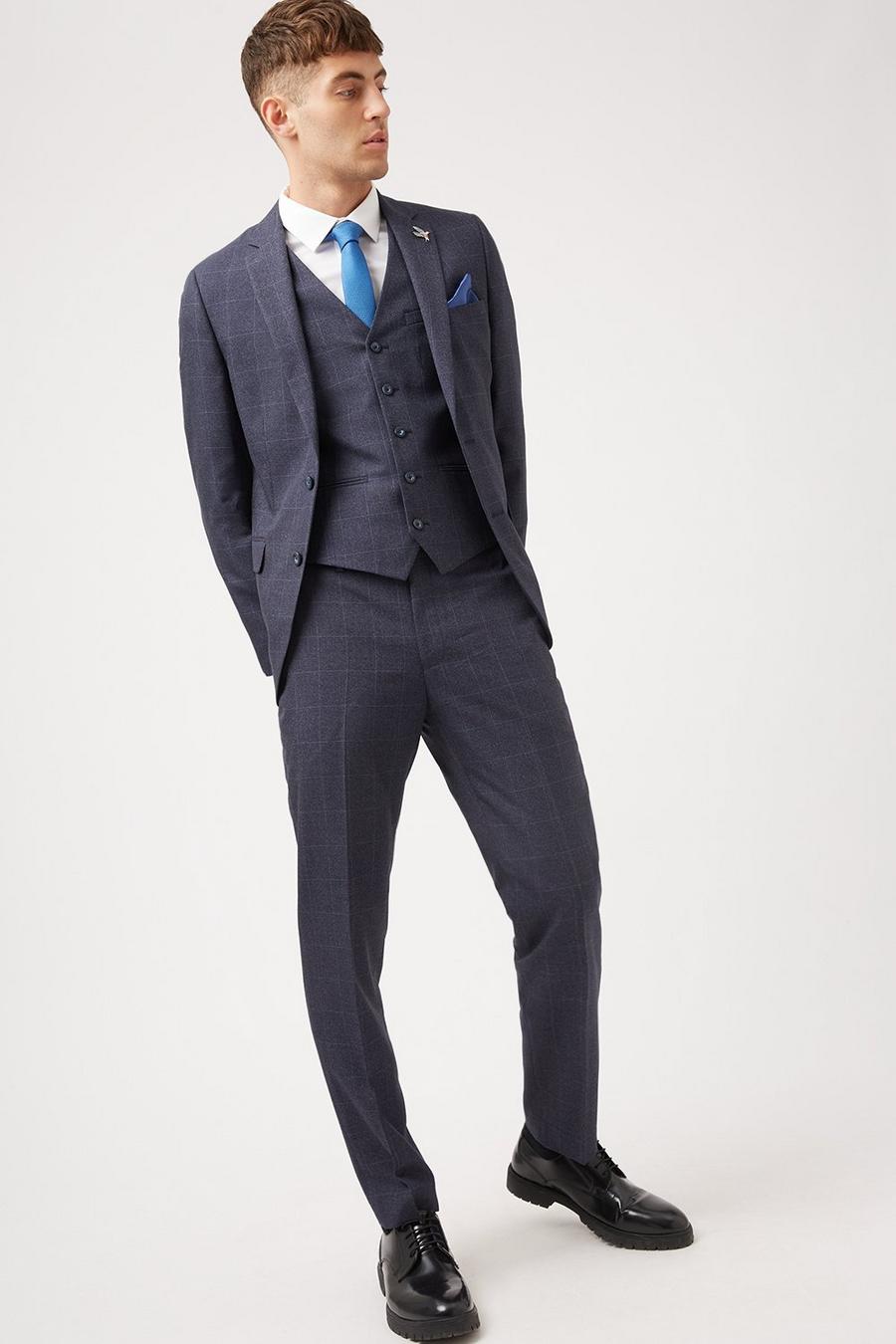 Slim Blue Windowpane Three-Piece Suit