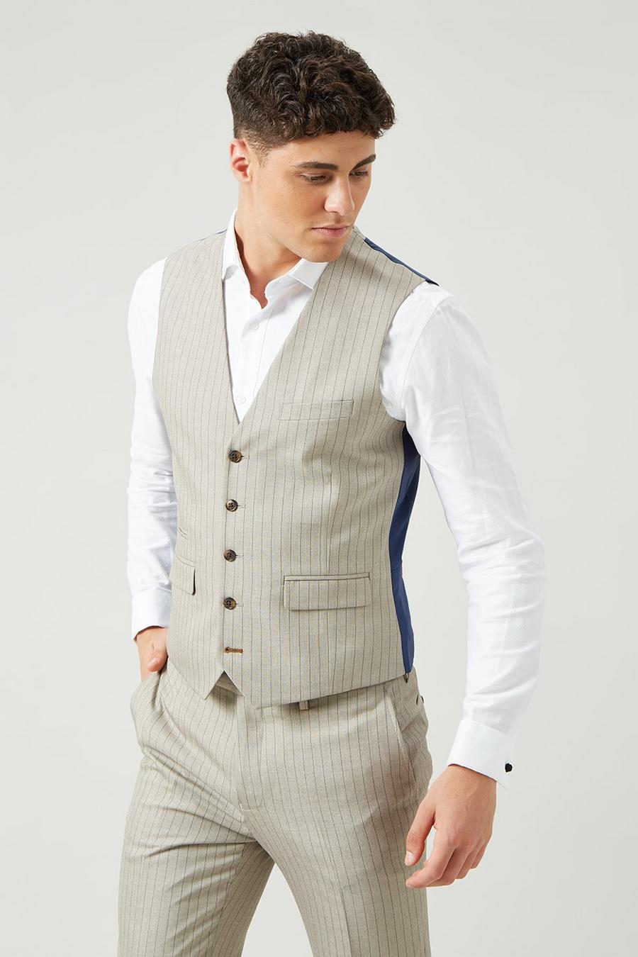 Slim Double Breasted Grey Stripe Waistcoat