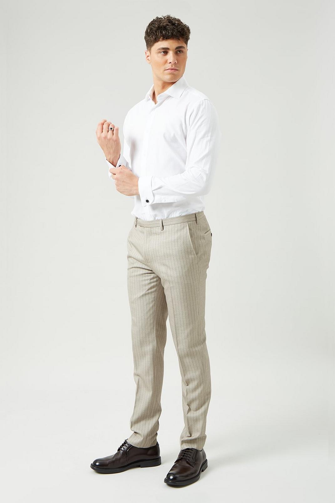 Grey Slim Fit Neutral Stripe Trouser image number 1