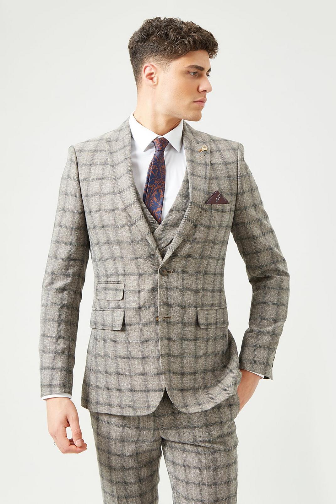 Slim Brown Check Two-Piece Suit image number 1