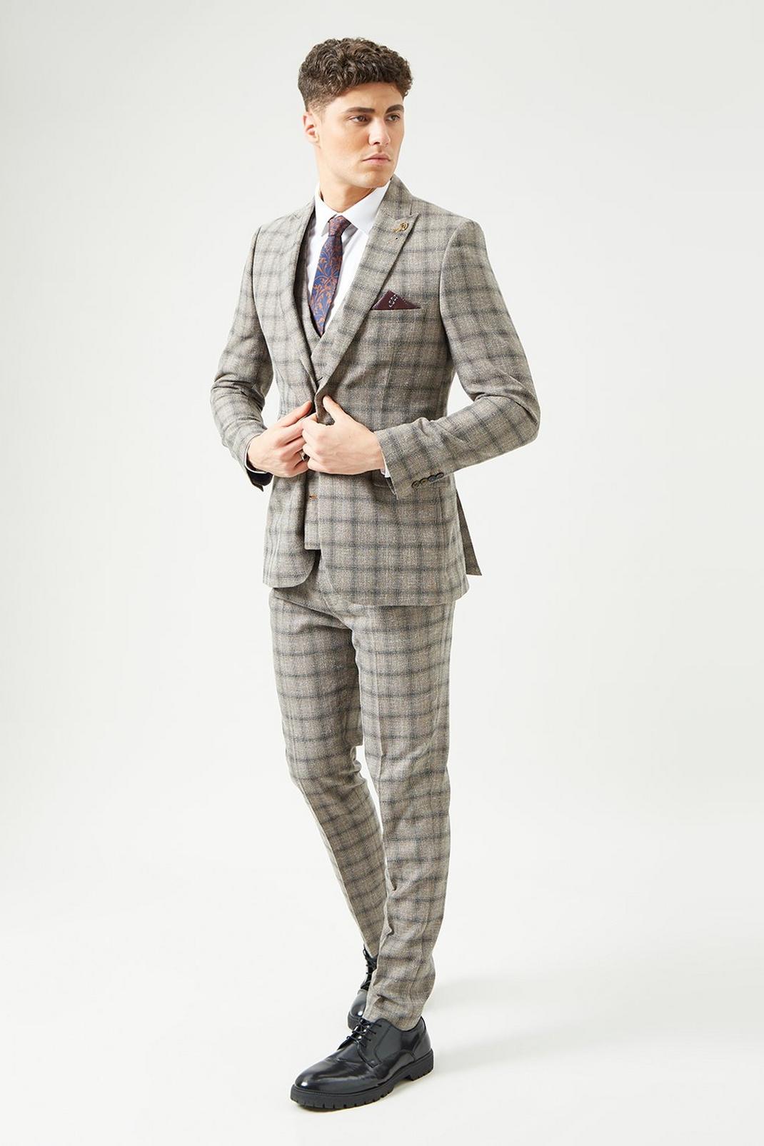 Slim Brown Check Two-Piece Suit image number 2