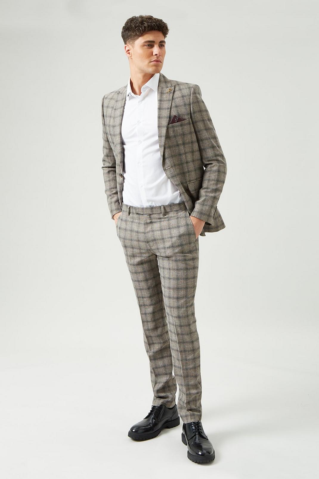 Slim Brown Check Suit Trouser image number 1