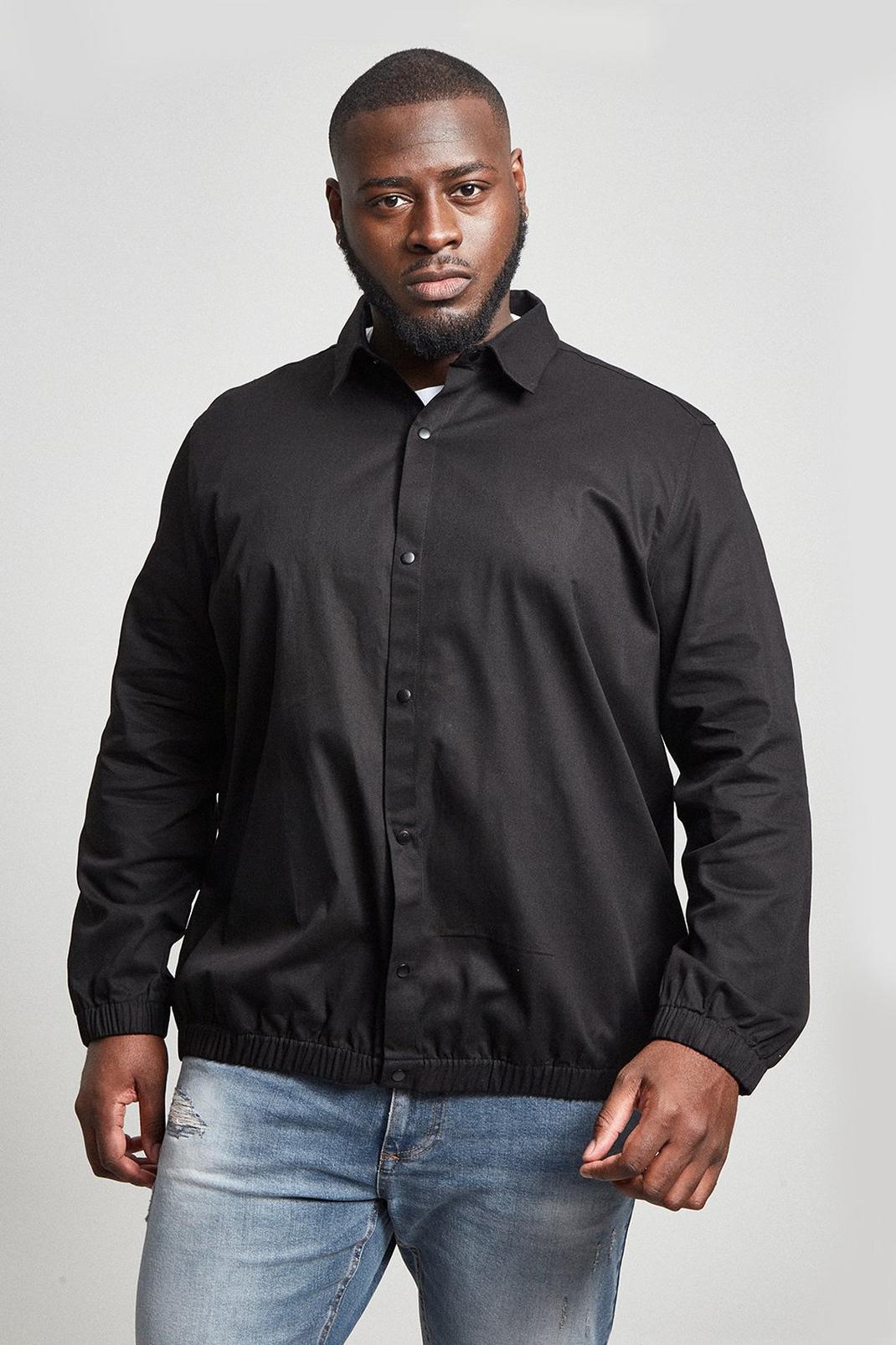 Black Plus Overshirt With Snap Detail image number 1