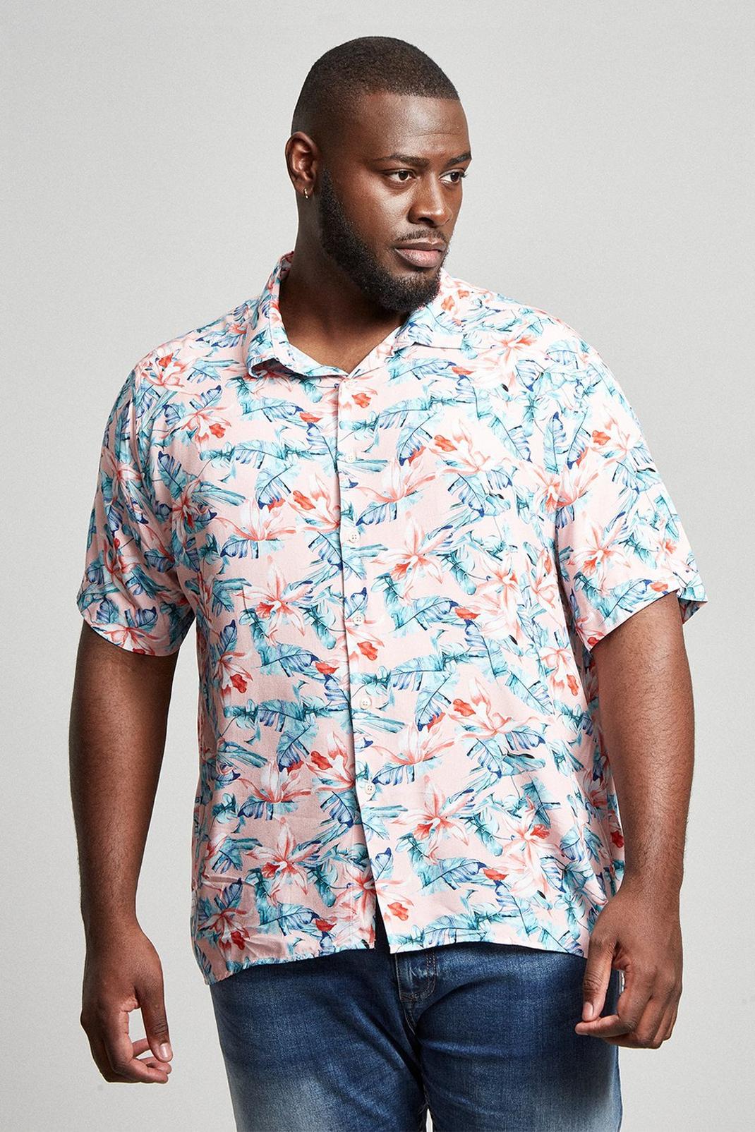 155 Plus And Tall Pink Floral Print Shirt image number 1