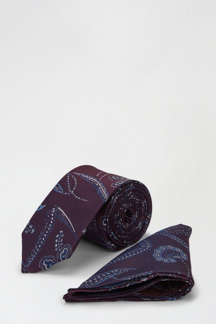 1904 Burgundy Floral Silk Tie And Pocket Square Set