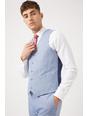 106 Slim  Blue Cotton  Linen Suit Waistcoat