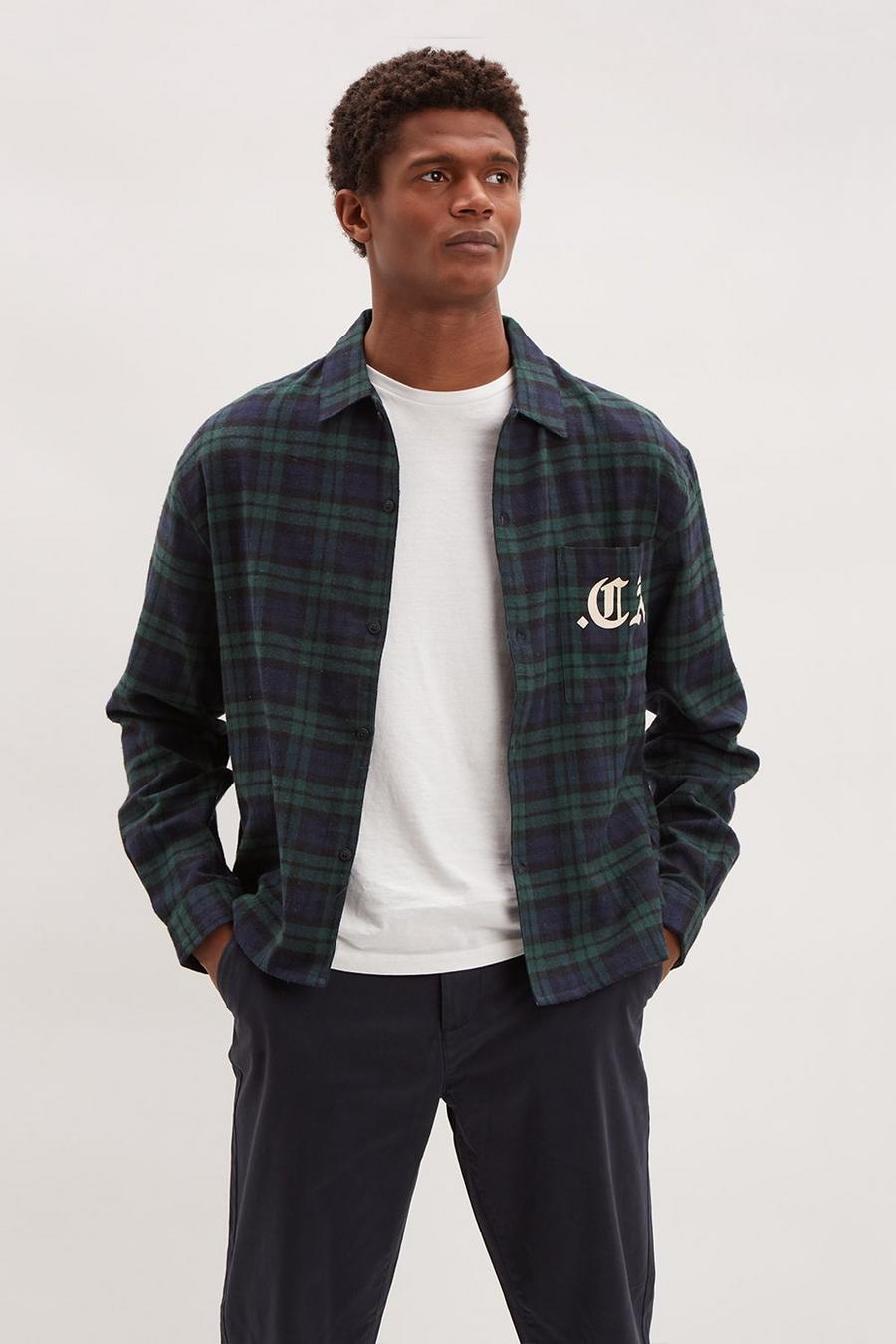 Green And Blue Check Shirt With Print Detail