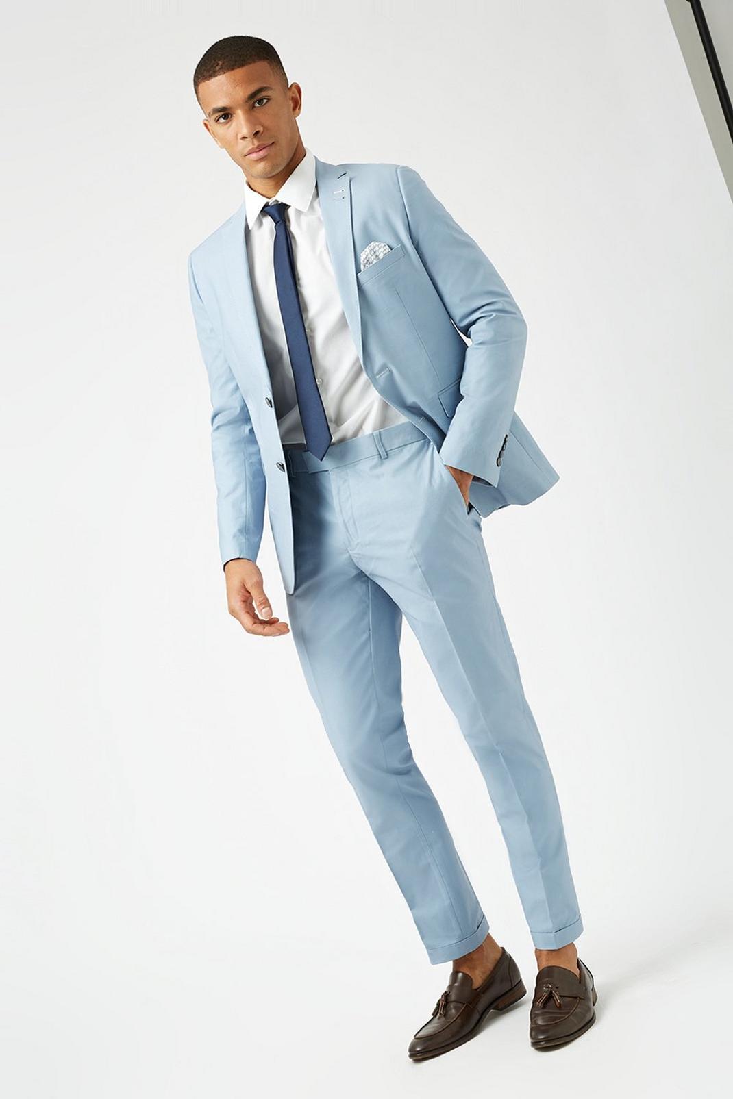 106 Slim Blue Cotton Sateen Trouser image number 2