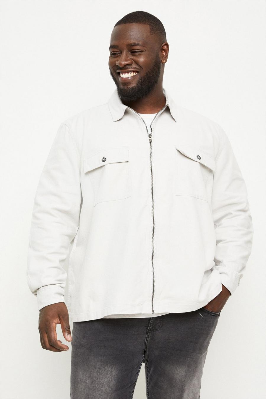 Plus And Tall Zip Through Twill Overshirt