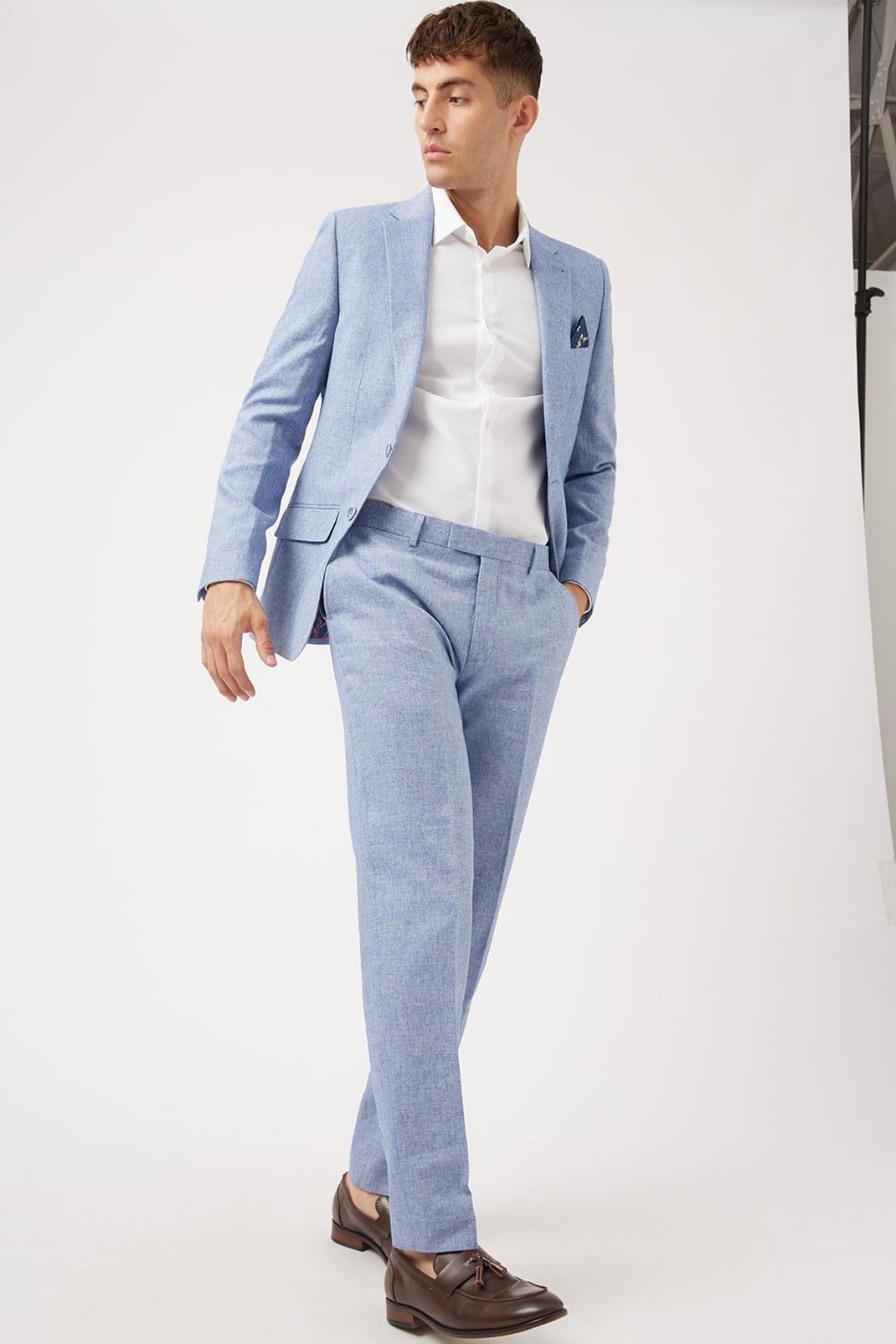 106 Slim  Blue Cotton  Linen Suit Trouser image number 1