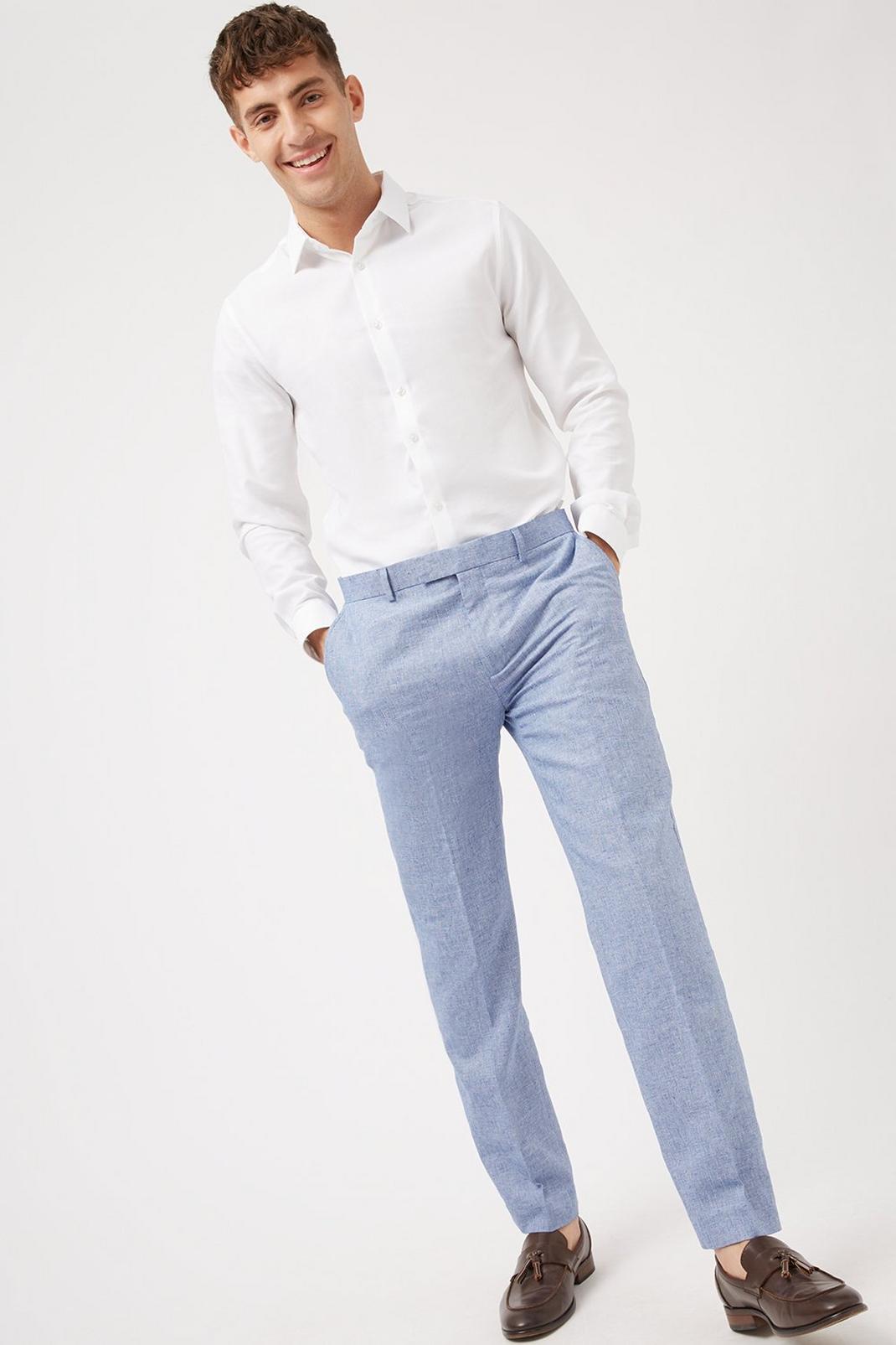 106 Slim  Blue Cotton  Linen Suit Trouser image number 2