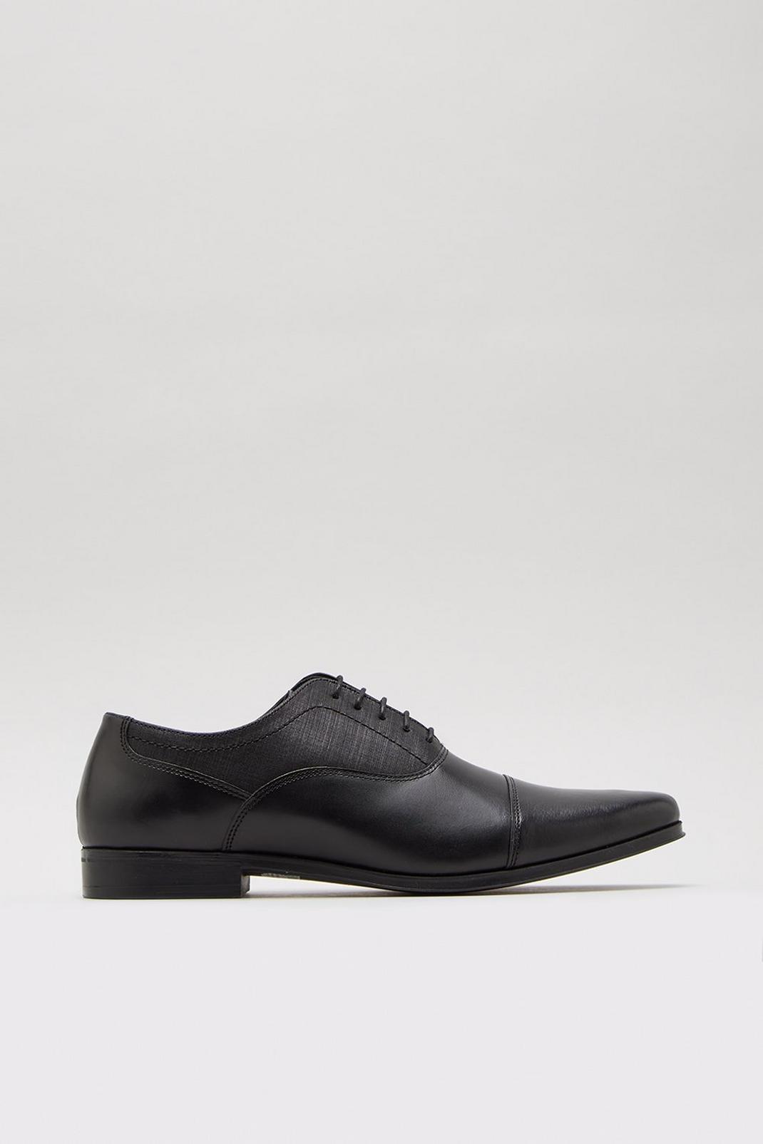 Black Leather Toe Cap Oxford Shoes image number 1