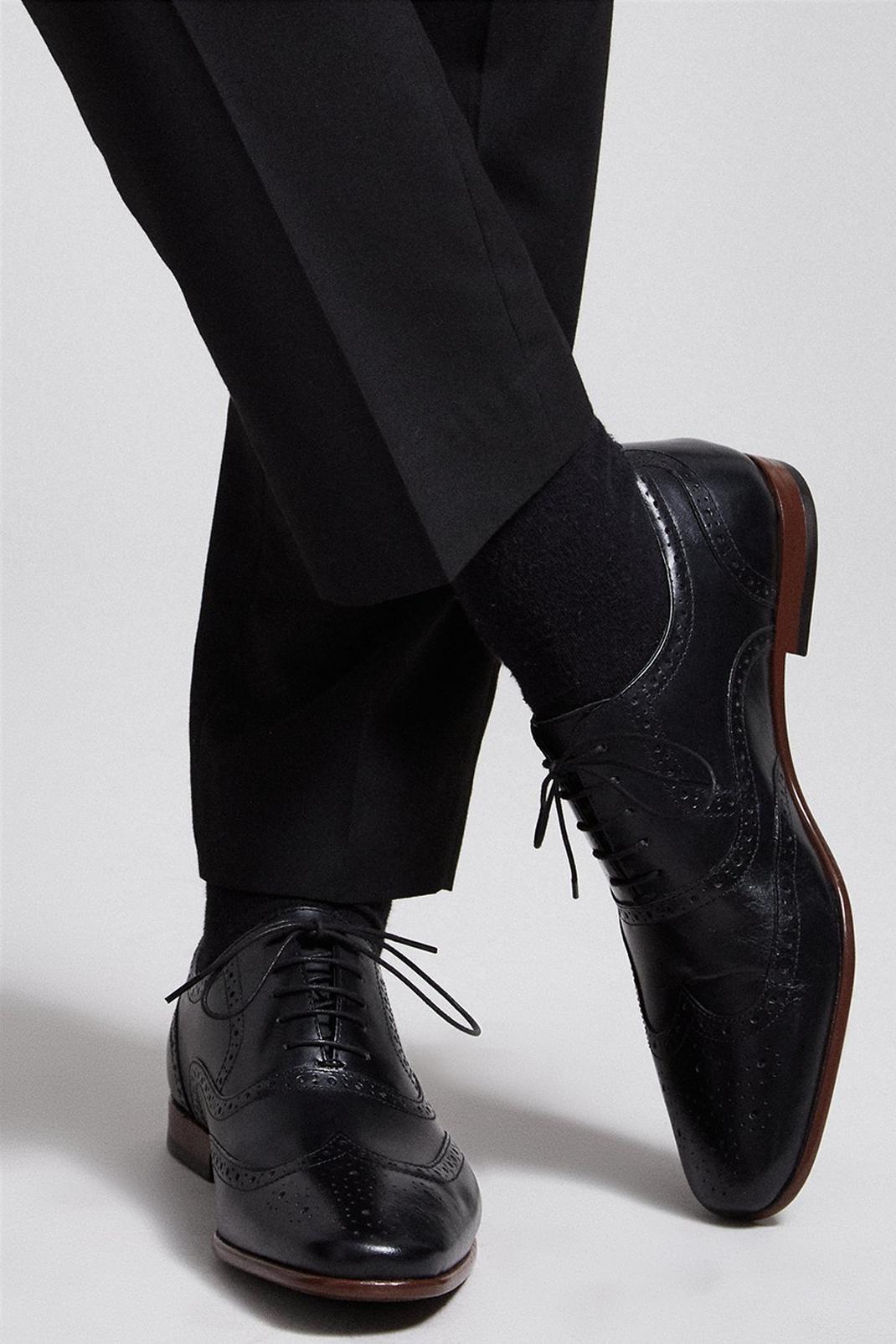 Black Leather Brogue Shoes image number 1
