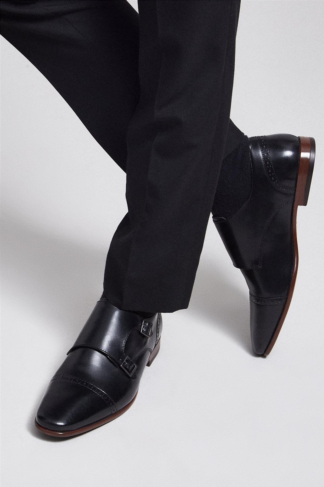 Black Leather Monk Shoes image number 1