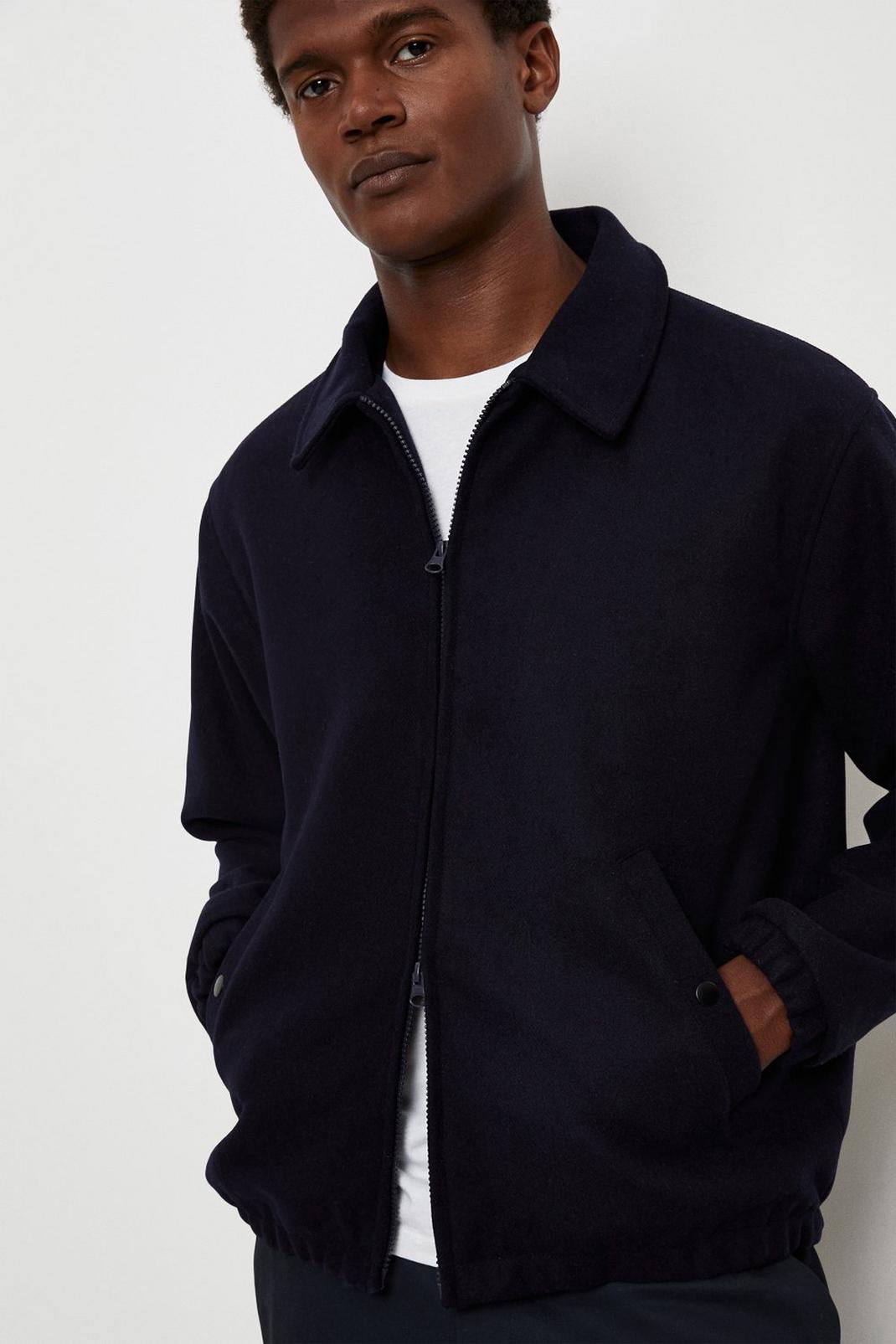 Navy Faux Wool Collared Blouson image number 1