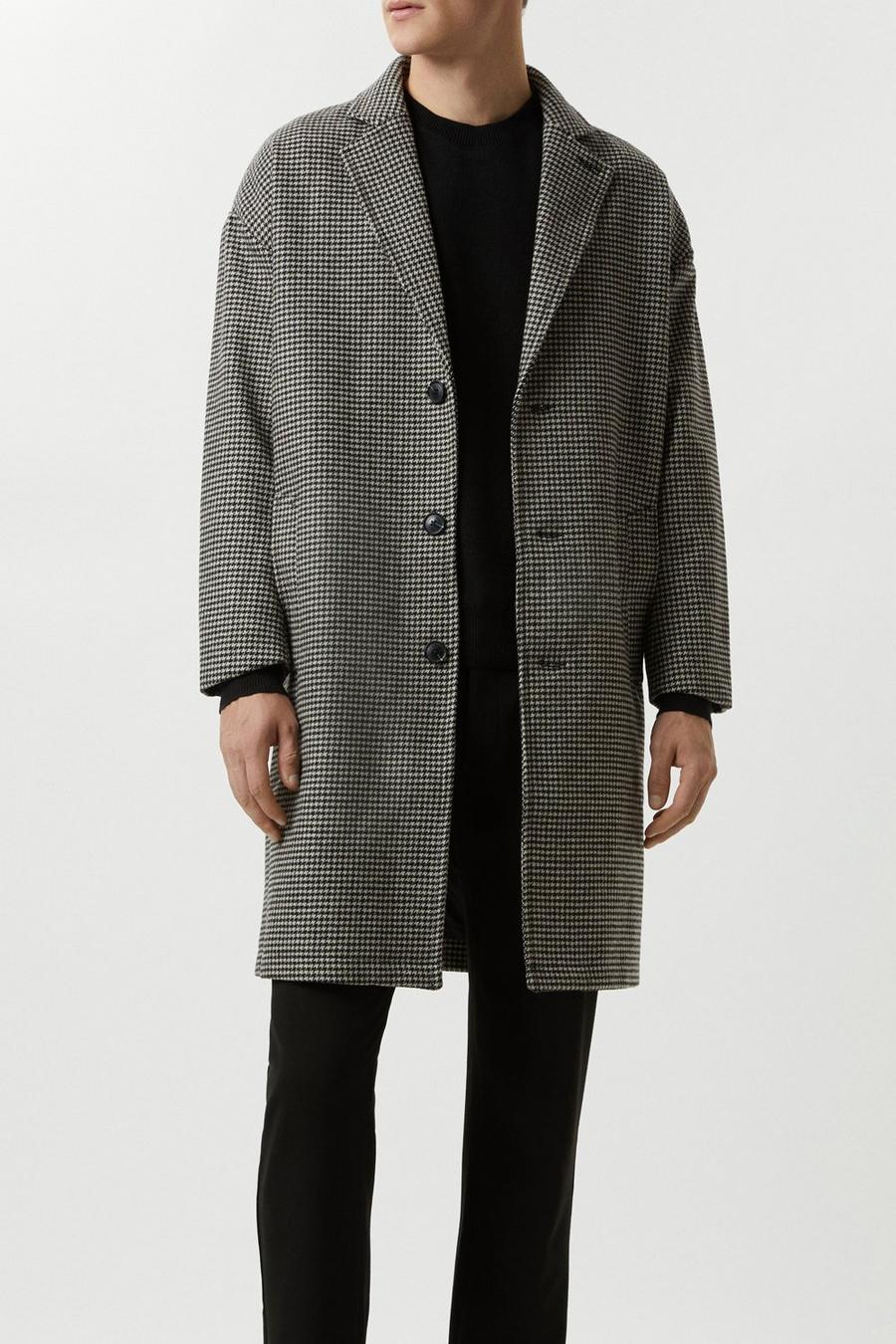 Relaxed Fit Wool Dogtooth Overcoat