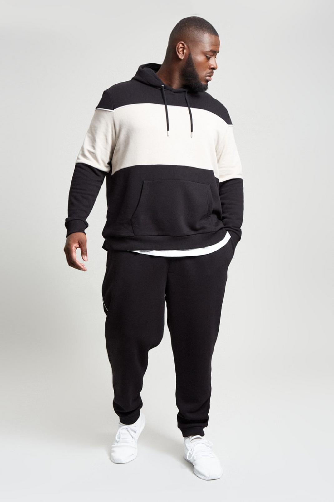 105 Plus And Tall Black Colour Block Jogger image number 2