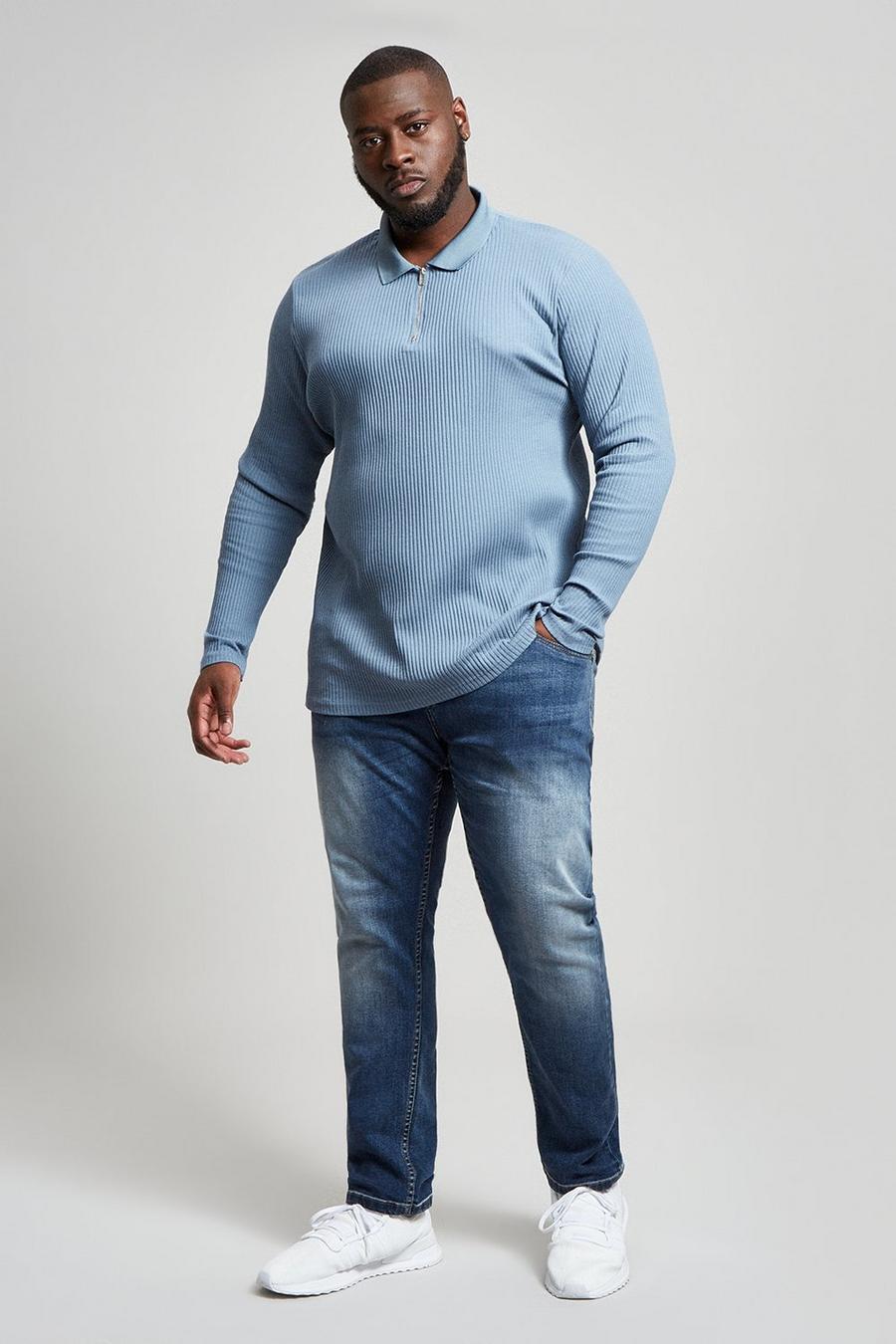 Plus And Tall Long Sleeve Ribbed Muscle Polo