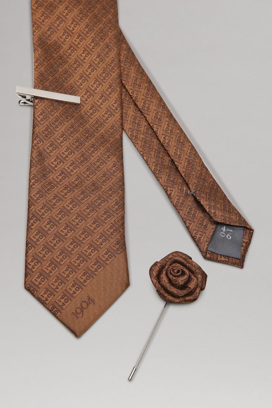 1904 Brown Monogram Silk Tie, Pin, Tie