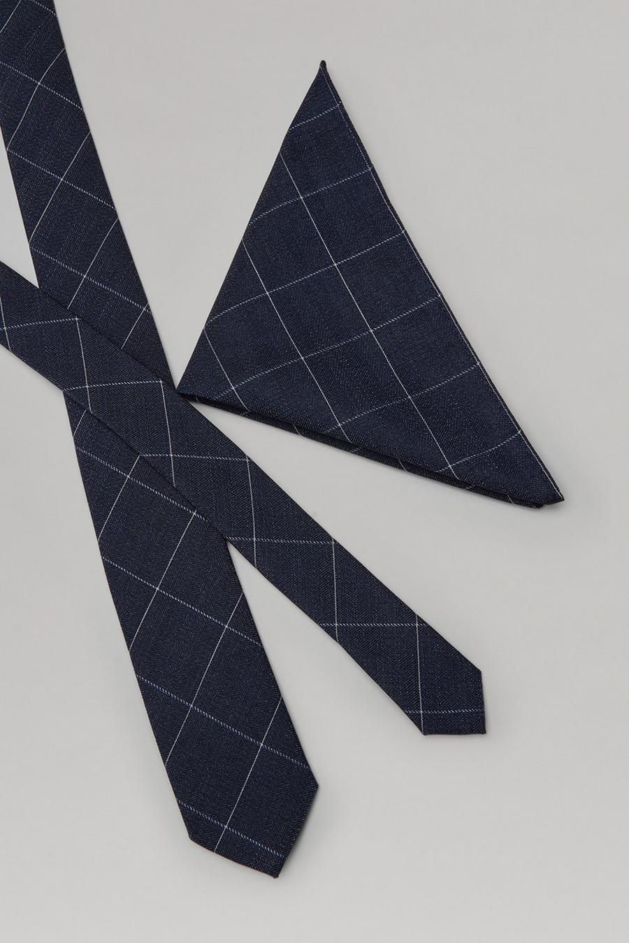 Navy Heritage Check Tie And Pocket Square Set