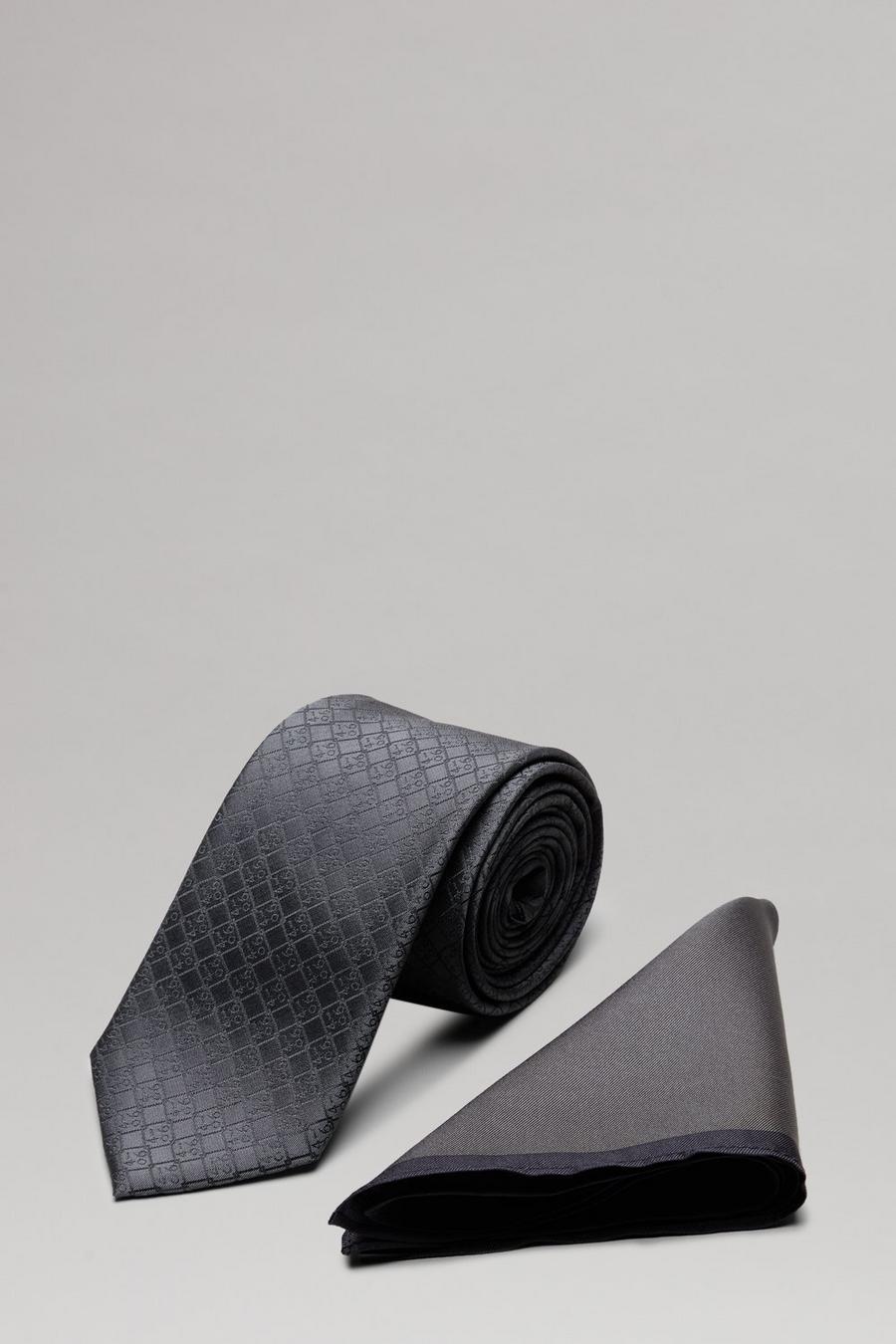 1904 Grey Design Tie And Pocket Square Set
