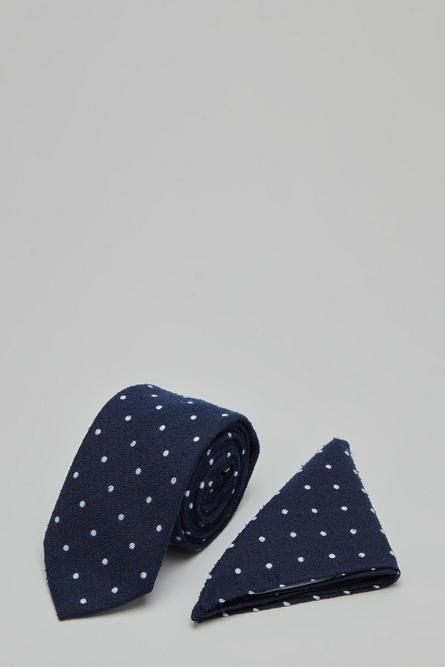 Night Blue Spot Tie And Pocket Square Set