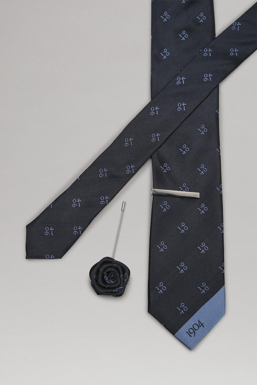 1904 Navy Monogram Silk Tie With Pin And Tie