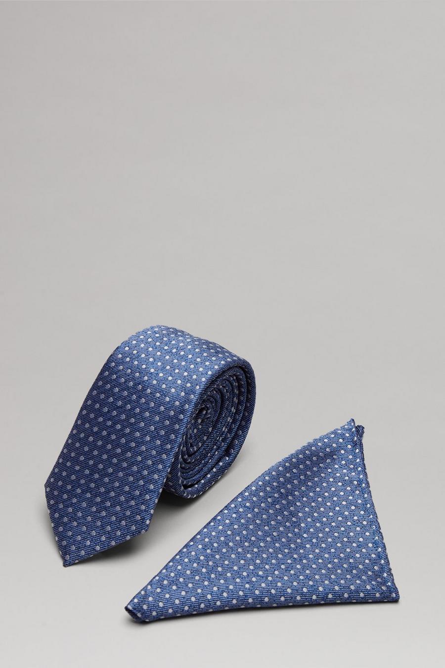 Light Blue Mini Spot Tie And Pocket Square Set