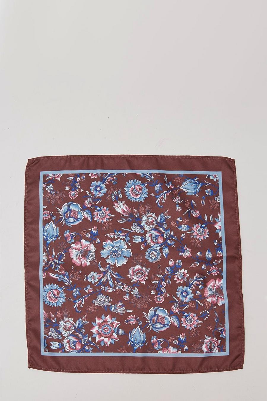 Brown And Blue Floral Printed Pocket Square