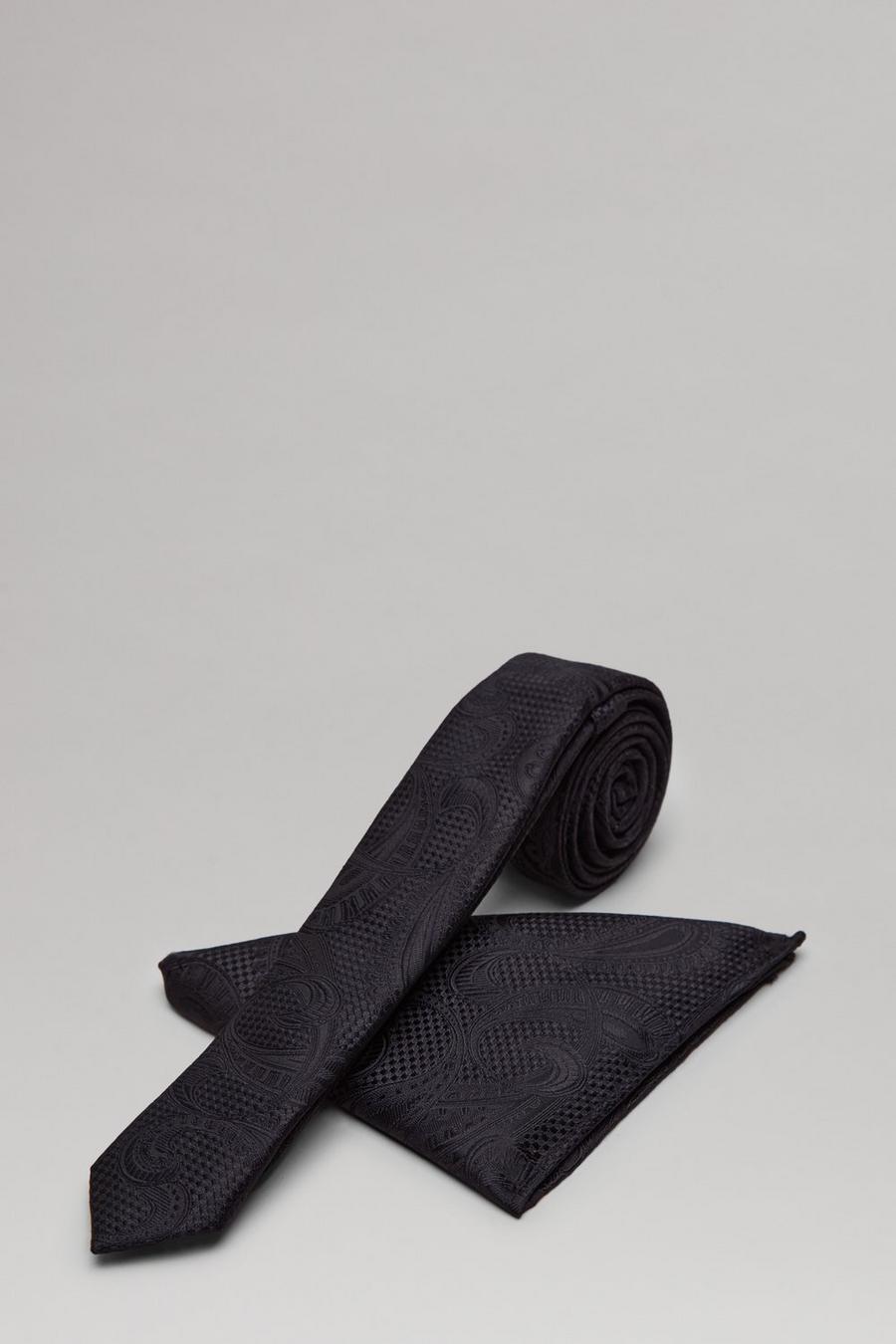 Black Paisley Skinny Tie Set
